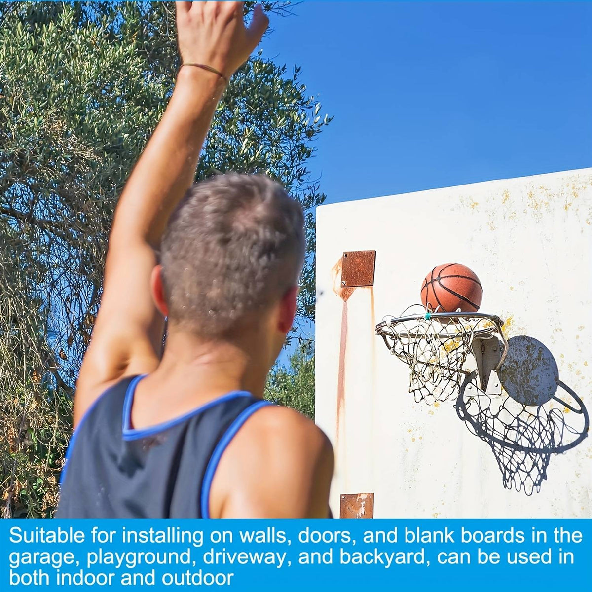 Cesta de basquete montada na parede para serviço pesado com altura ajustável, ta
