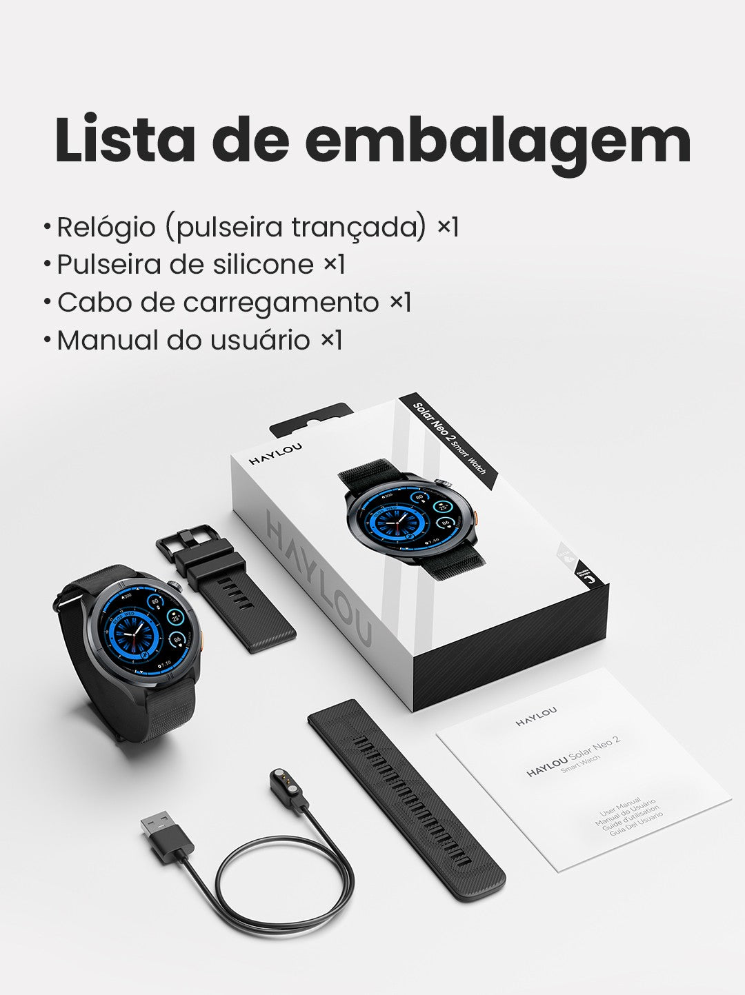 Smartwatch HAYLOU Solar Neo 2 com Chamadas de Voz, Tela AMOLED HD de 1.43'&#