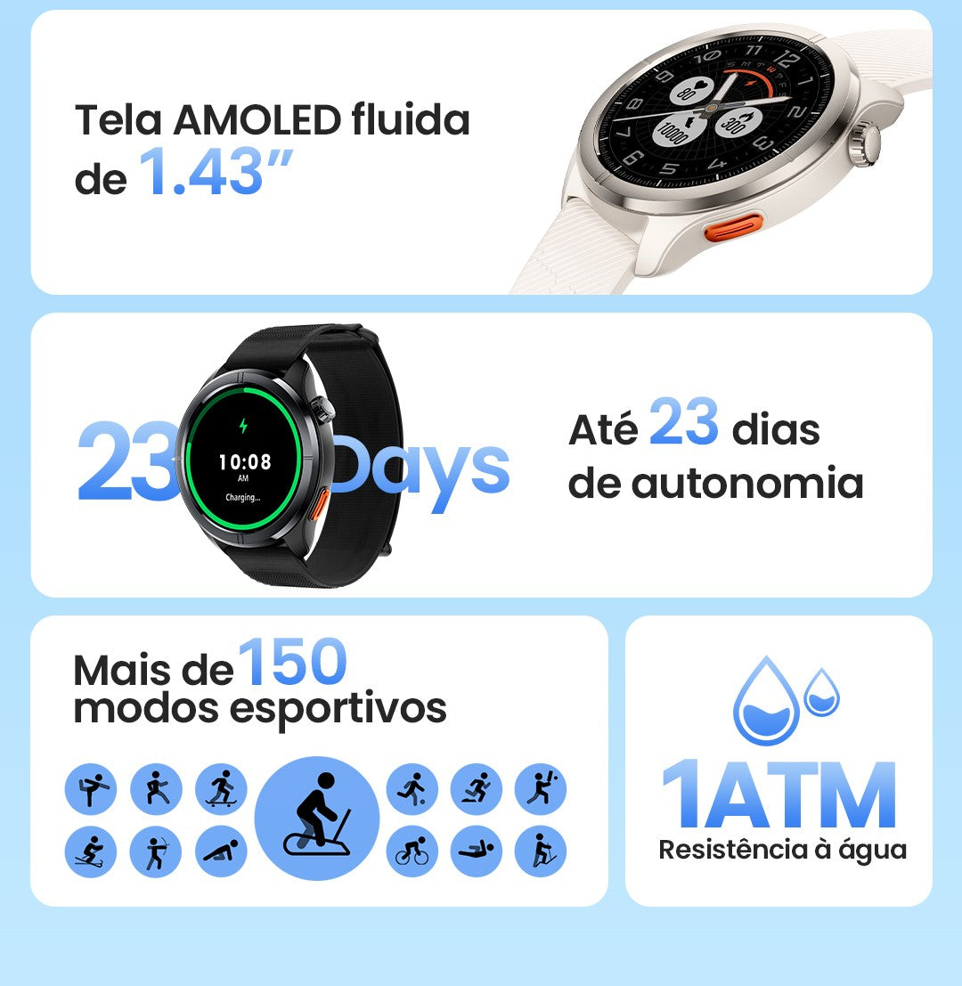 Smartwatch HAYLOU Solar Neo 2 com Chamadas de Voz, Tela AMOLED HD de 1.43'&#