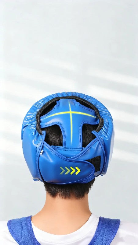Capacete de proteção para boxe com cobertura total e reforço, em couro PU, resis