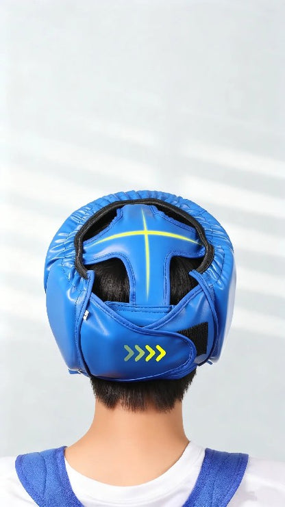 Capacete de proteção para boxe com cobertura total e reforço, em couro PU, resis