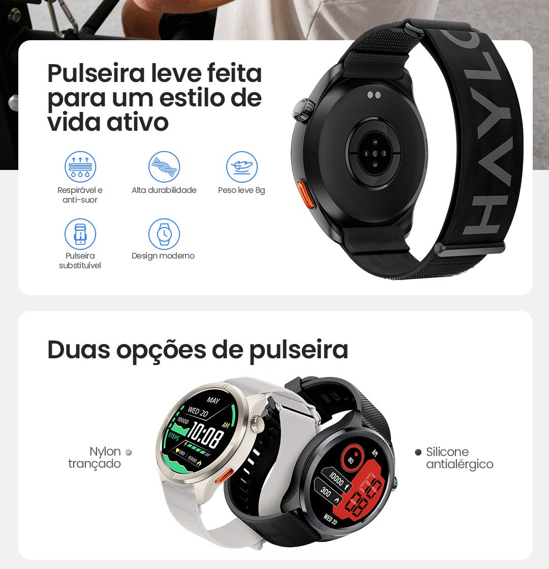 Smartwatch HAYLOU Solar Neo 2 com Chamadas de Voz, Tela AMOLED HD de 1.43'&#