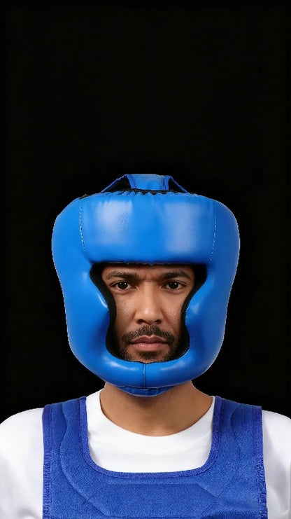 Capacete de proteção para boxe com cobertura total e reforço, em couro PU, resis