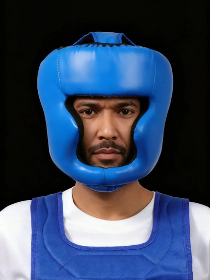 Capacete de proteção para boxe com cobertura total e reforço, em couro PU, resis