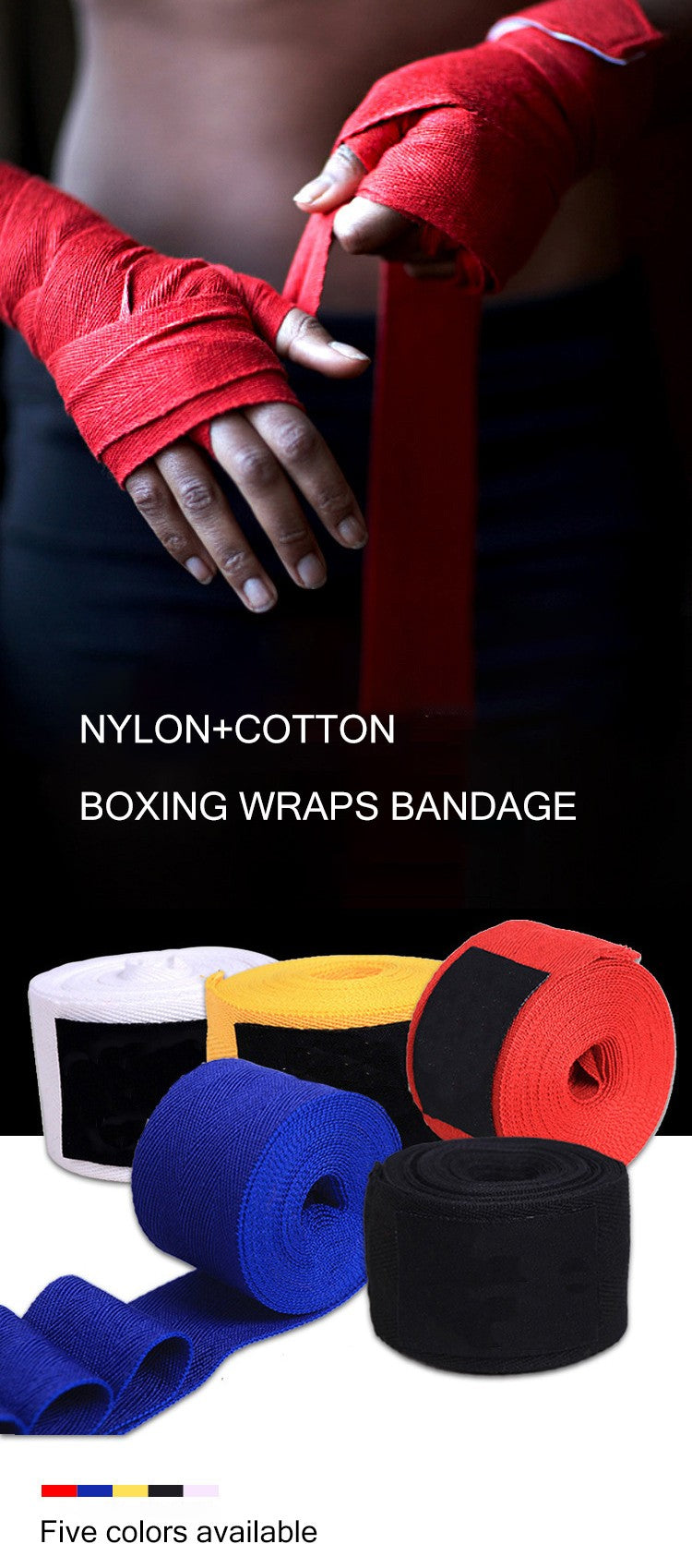 2 unidades de bandagens de algodão para treino de boxe, 1,5/2/3/5m, bandagens es