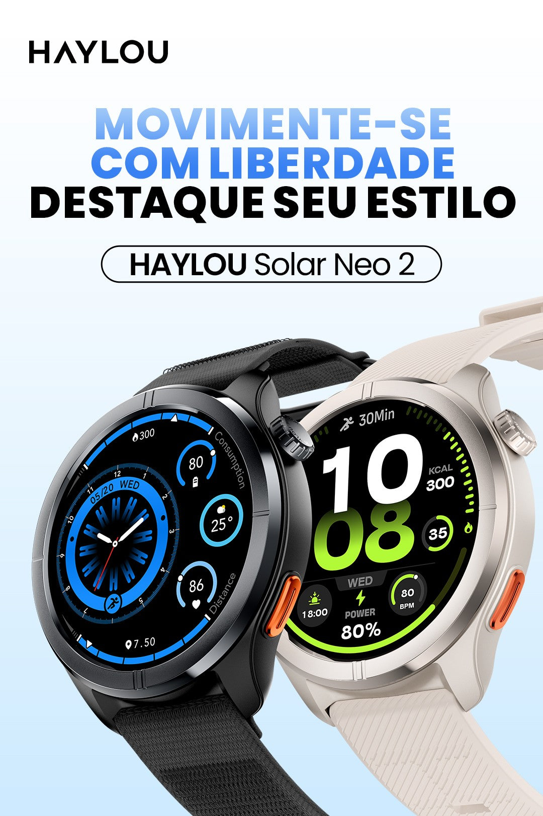 Smartwatch HAYLOU Solar Neo 2 com Chamadas de Voz, Tela AMOLED HD de 1.43'&#