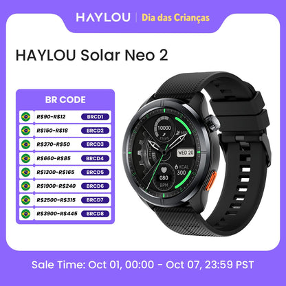 Smartwatch HAYLOU Solar Neo 2 com Chamadas de Voz, Tela AMOLED HD de 1.43'&#