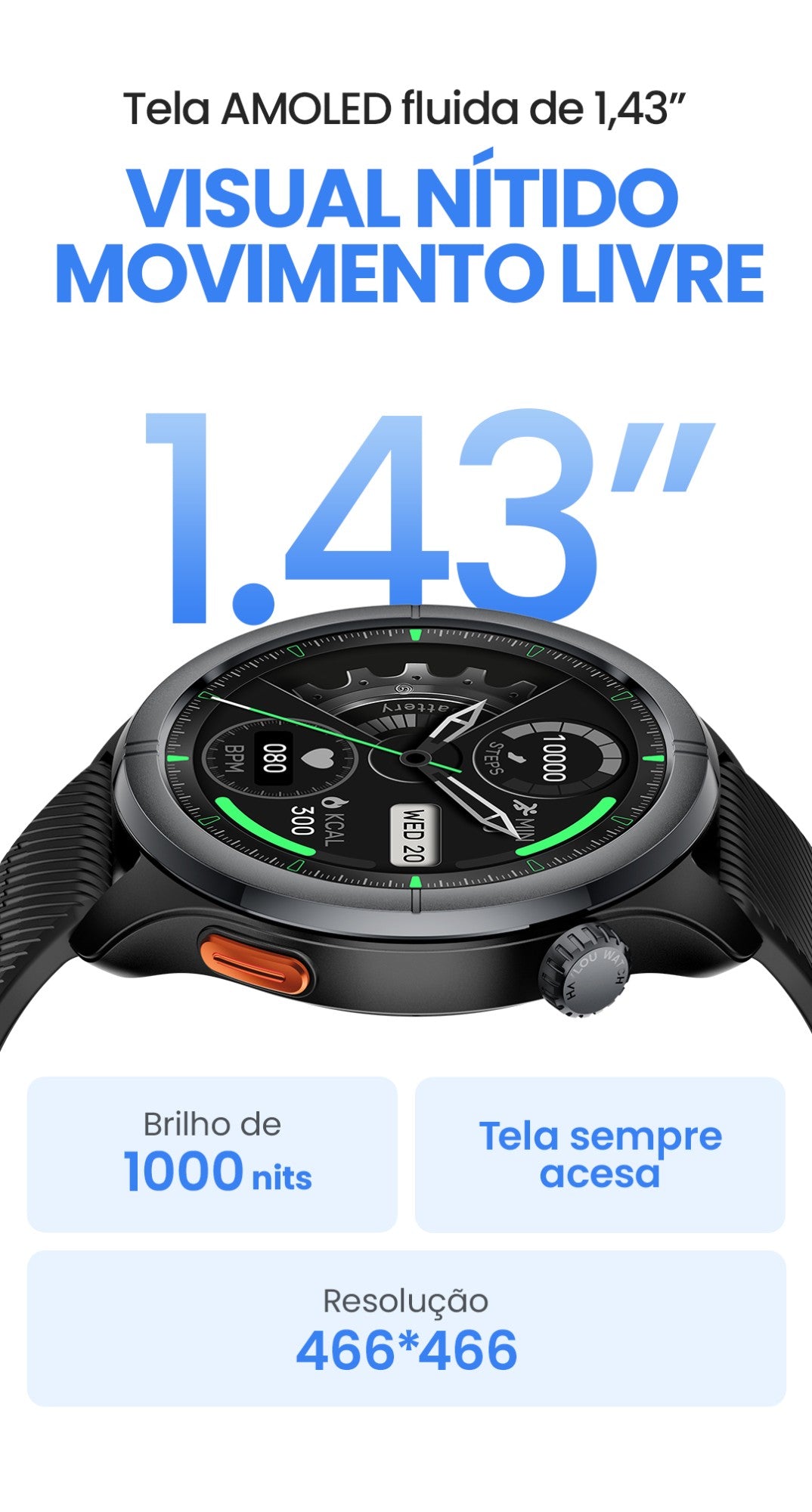 Smartwatch HAYLOU Solar Neo 2 com Chamadas de Voz, Tela AMOLED HD de 1.43'&#